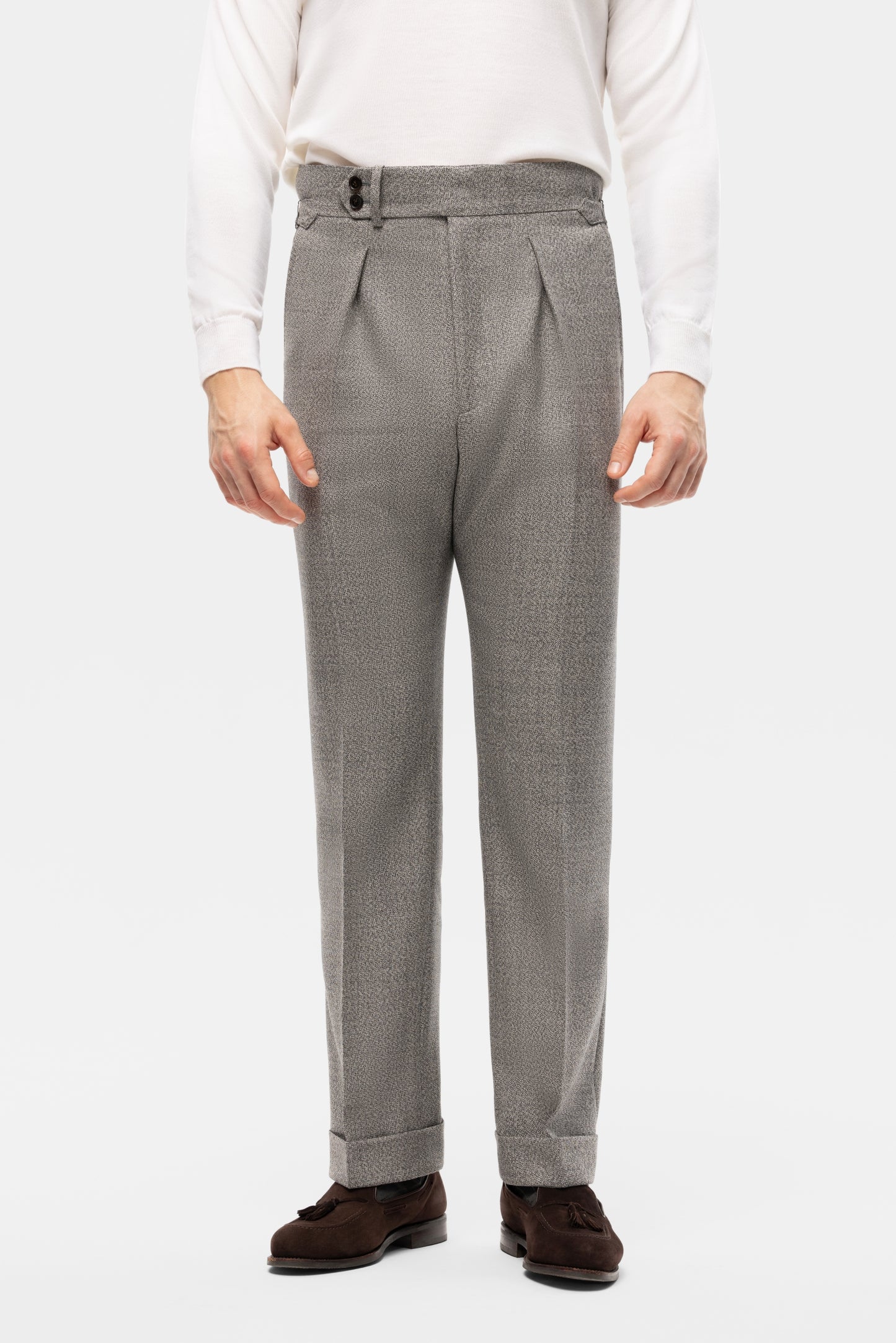 Navy blue houndstooth 4-ply trousers