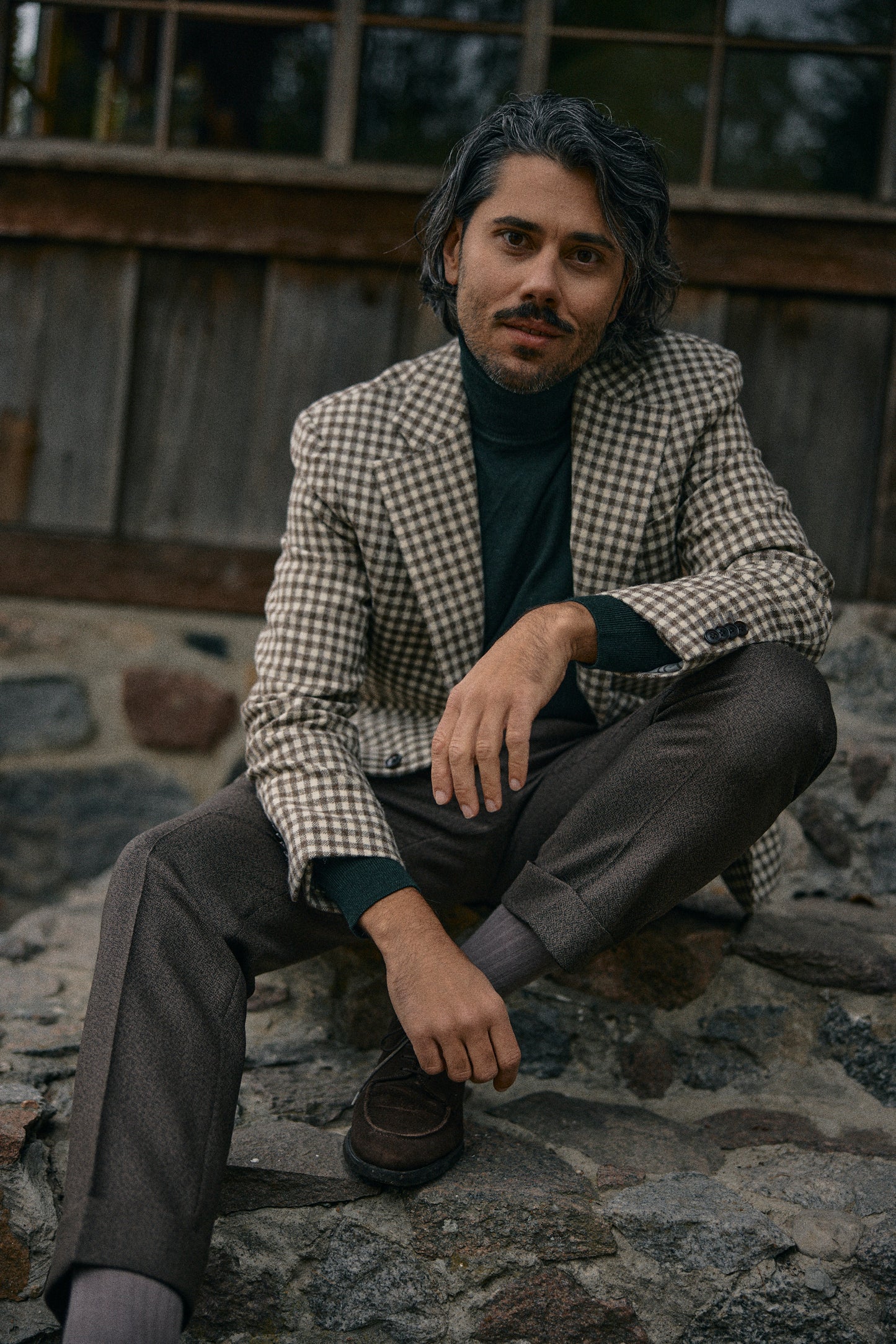 Burgundy-blue PoW checkered jacket