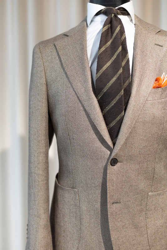 Wool and linen beige herringbone jacket