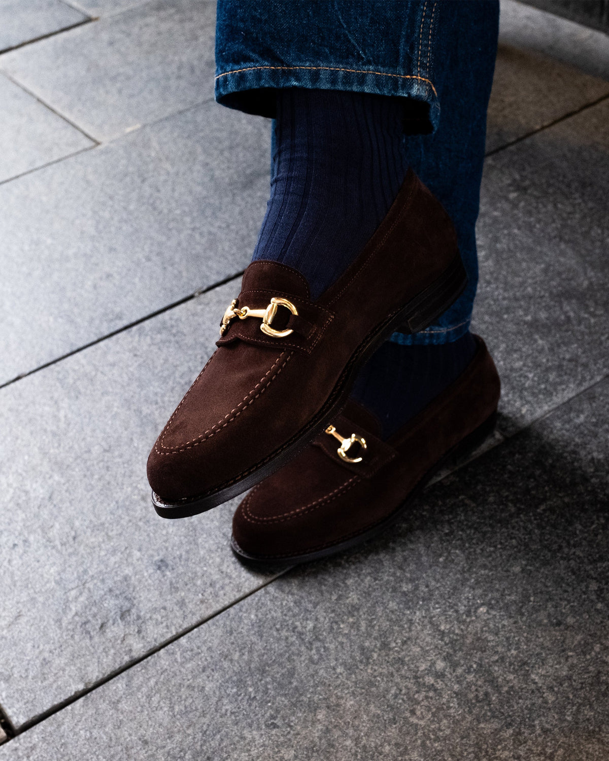 Myrqvist dark brown suede horse bit loafers