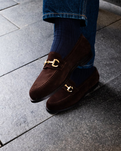 Myrqvist dark brown suede horse bit loafers