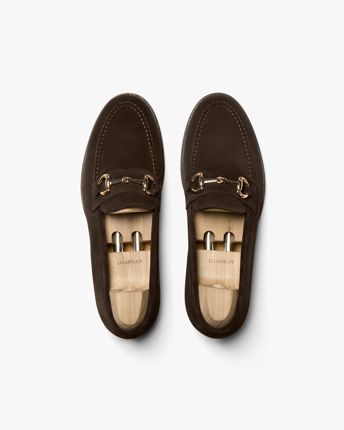 Myrqvist dark brown suede horse bit loafers
