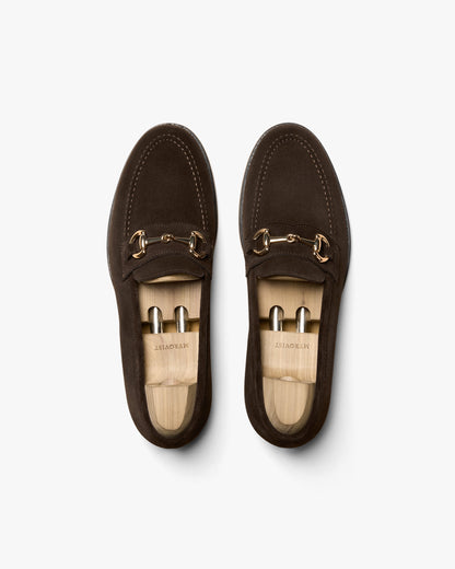 Myrqvist dark brown suede horse bit loafers