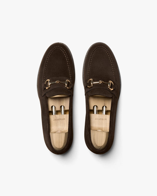 Ciemnobrązowe zamszowe horse bit loafers Myrqvist