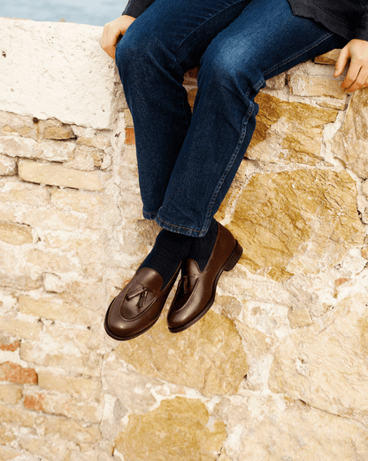 Ciemnobrązowe tassel loafers Myrqvist