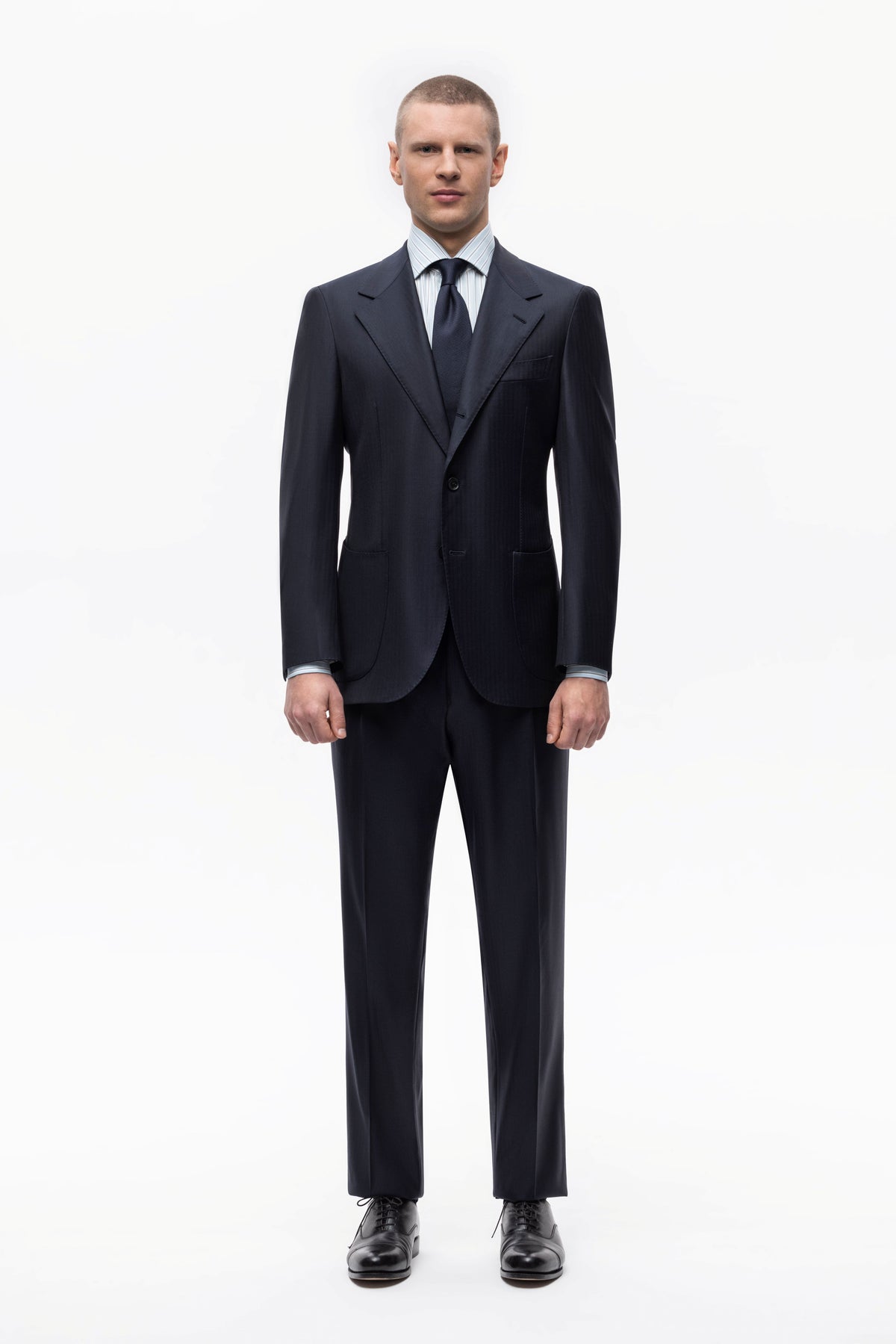 Navy blue herringbone Winter Australis wool suit