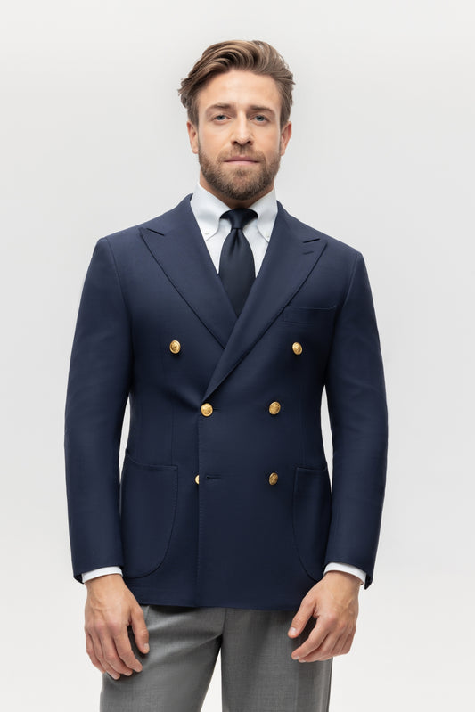 Navy blue double-breasted iTravel blazer