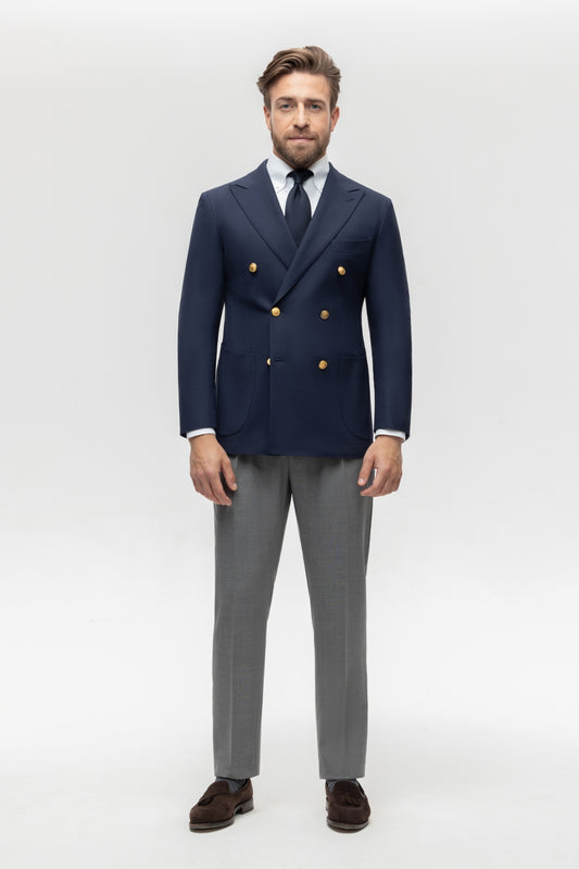Navy blue double-breasted iTravel blazer