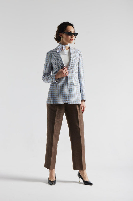 Veste à carreaux bleu et marron Ferla