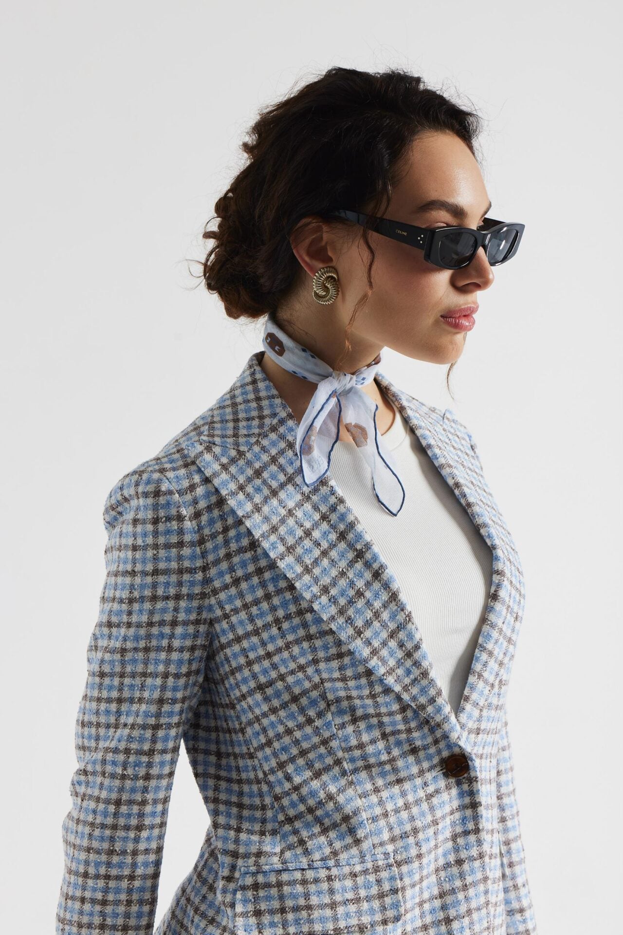 Veste à carreaux bleu et marron Ferla