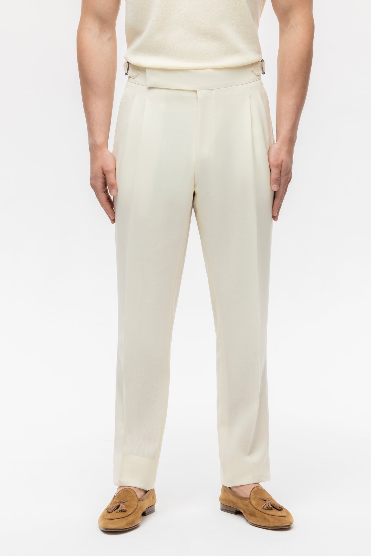 Off-white 4-ply trousers with side adjusters