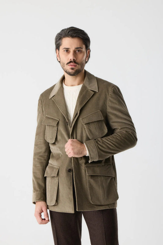 Veste jungle en velours côtelé vert olive