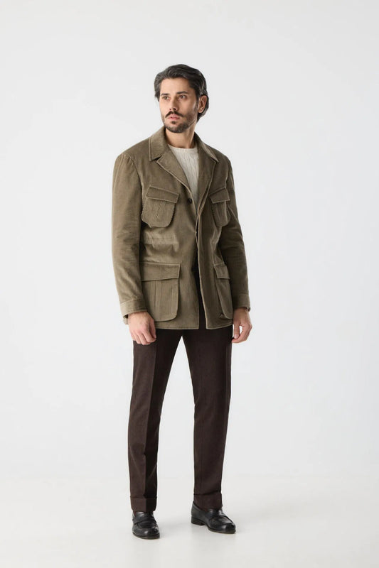 Veste jungle en velours côtelé vert olive