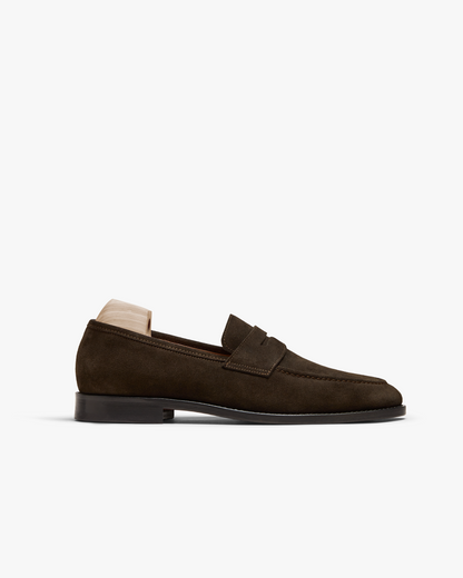 Myrqvist dark brown suede penny loafers