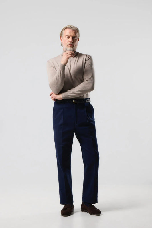 Pantalon en sergé de coton bleu marine