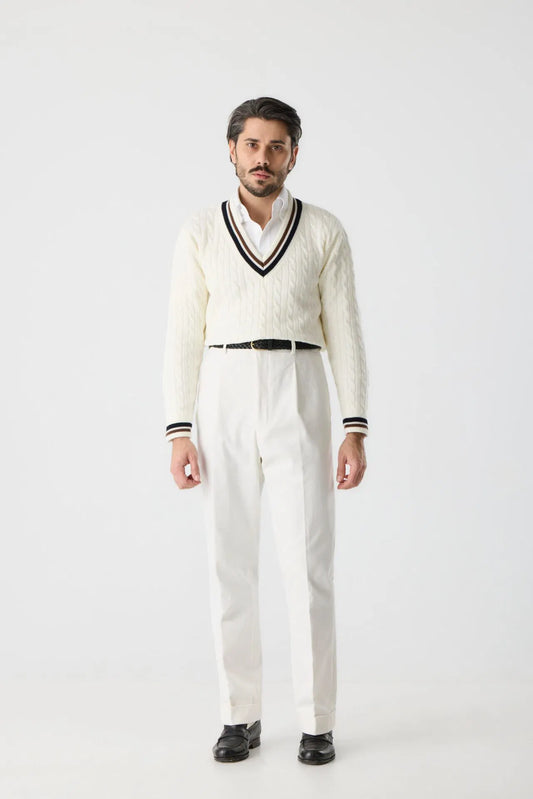 Pantalon en sergé de coton blanc