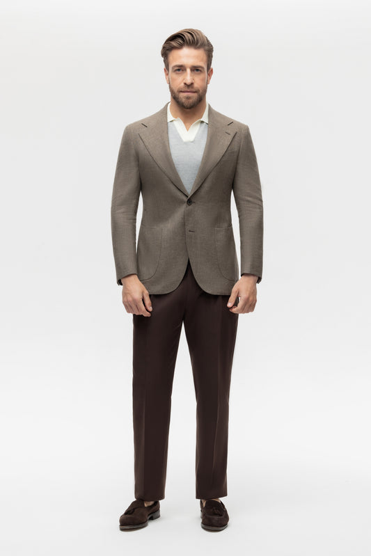 Wool-linen single-breasted brown jacket