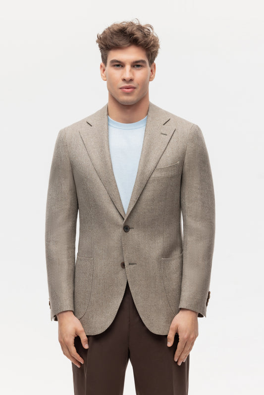 Wool and linen beige herringbone jacket