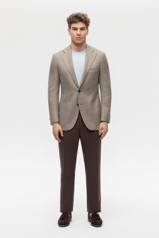 Wool and linen beige herringbone jacket