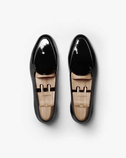 Myrqvist black patent leather Belgian loafers