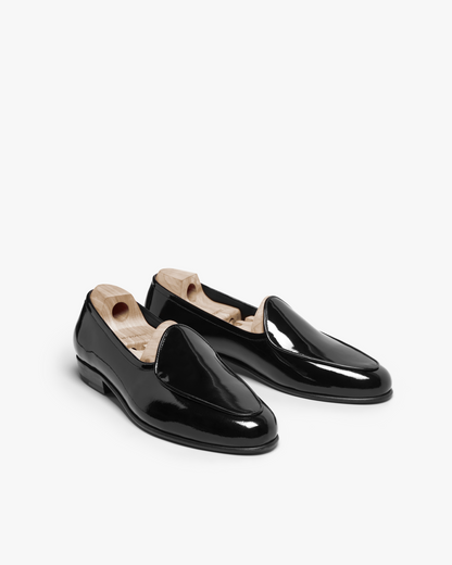 Myrqvist black patent leather Belgian loafers
