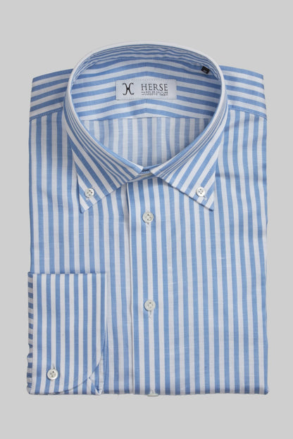 Linen striped shirt with a cutaway collar