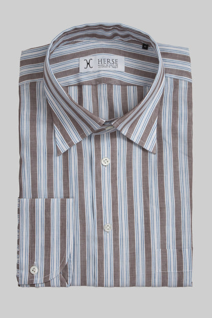 Linen striped shirt with a cutaway collar