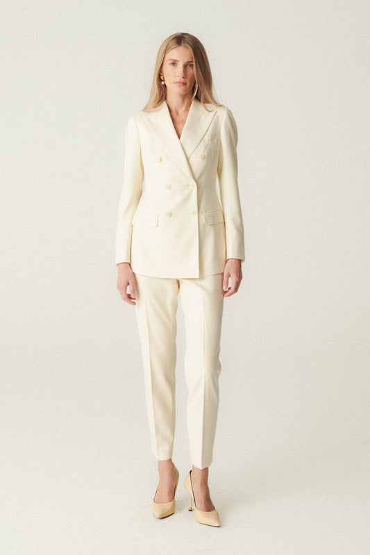 Costume croisé en laine écru