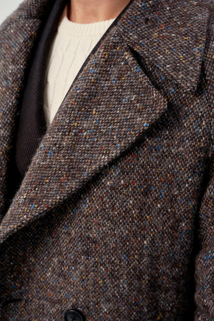 Manteau raglan croisé en tweed Donegal