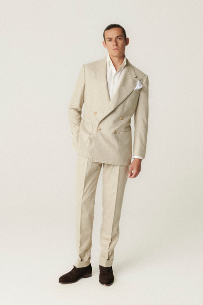 Costume croisé en flanelle beige clair