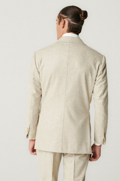 Costume croisé en flanelle beige clair