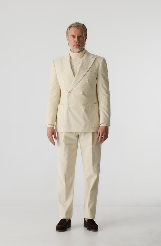 Costume croisé en velours côtelé crème