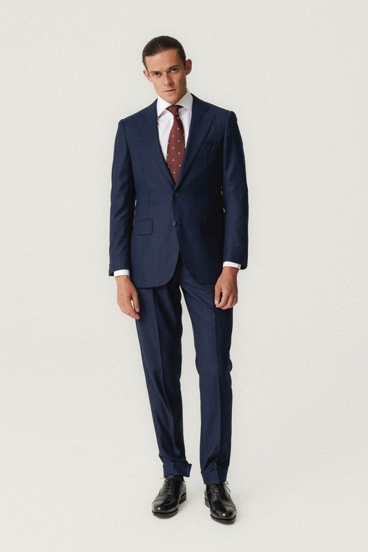 Costume à carreaux bleu marine