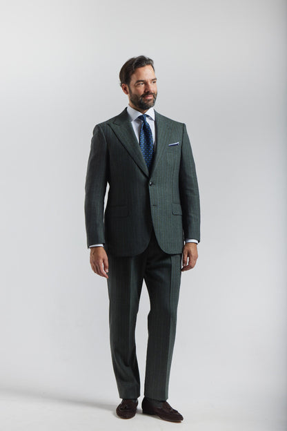 London Shrunk Gray and Green Pinstripe Suit