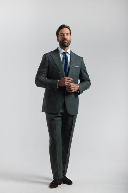 London Shrunk Gray and Green Pinstripe Suit