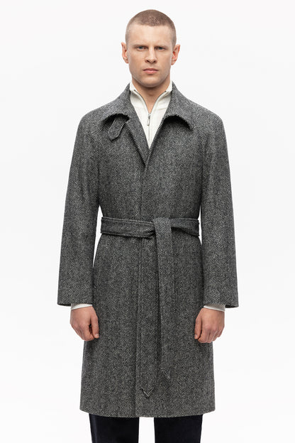Grey herringbone raglan coat