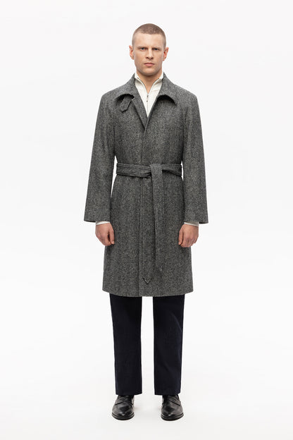 Grey herringbone raglan coat