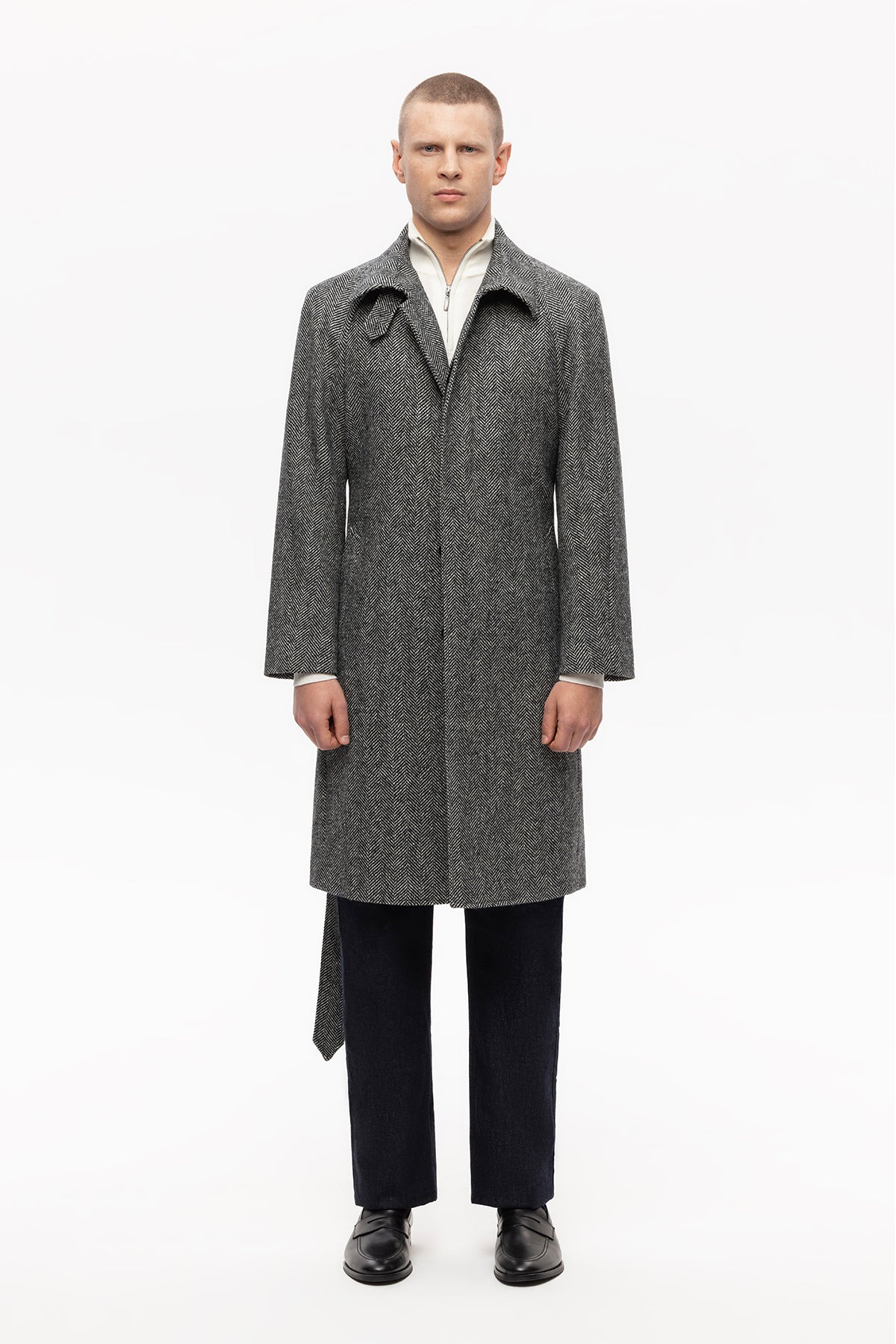 Grey herringbone raglan coat