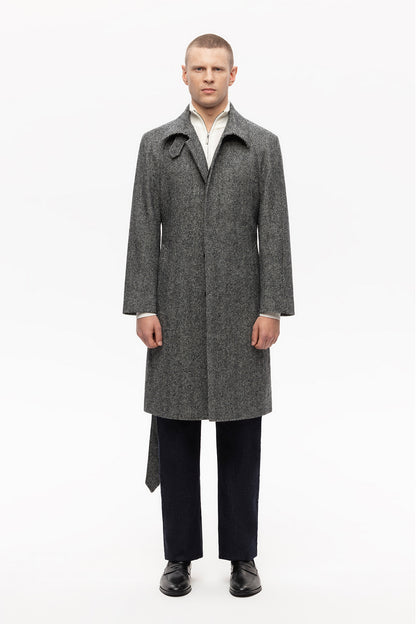 Grey herringbone raglan coat