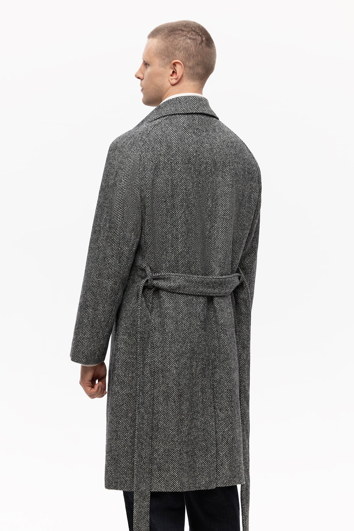 Grey herringbone raglan coat