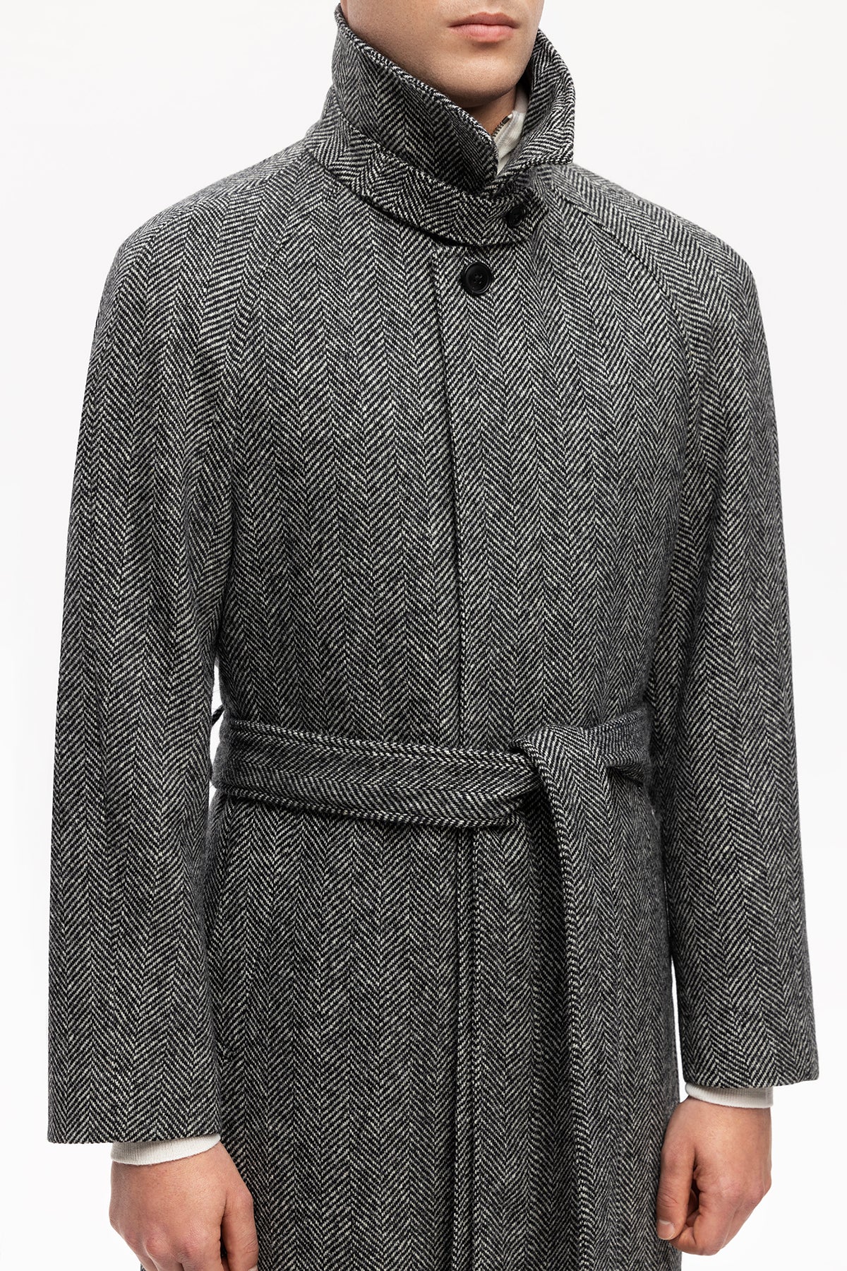 Grey herringbone raglan coat