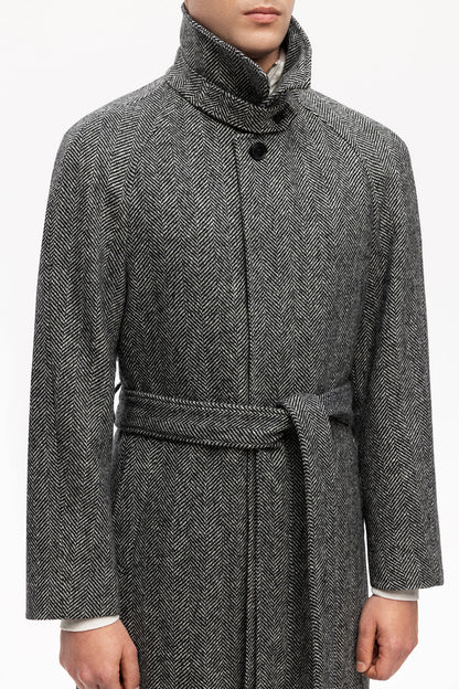 Grey herringbone raglan coat