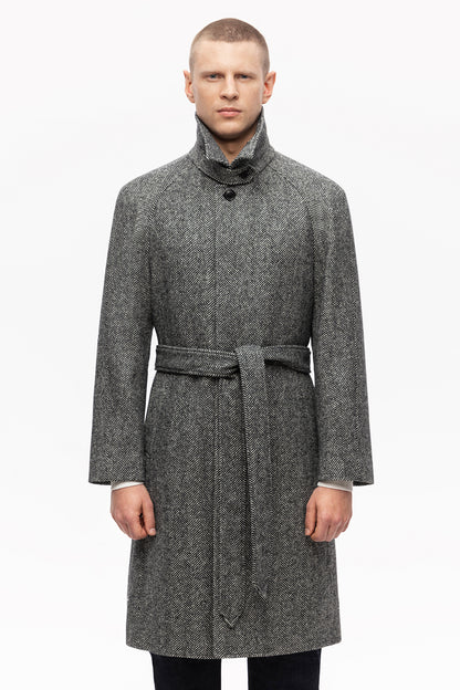 Grey herringbone raglan coat