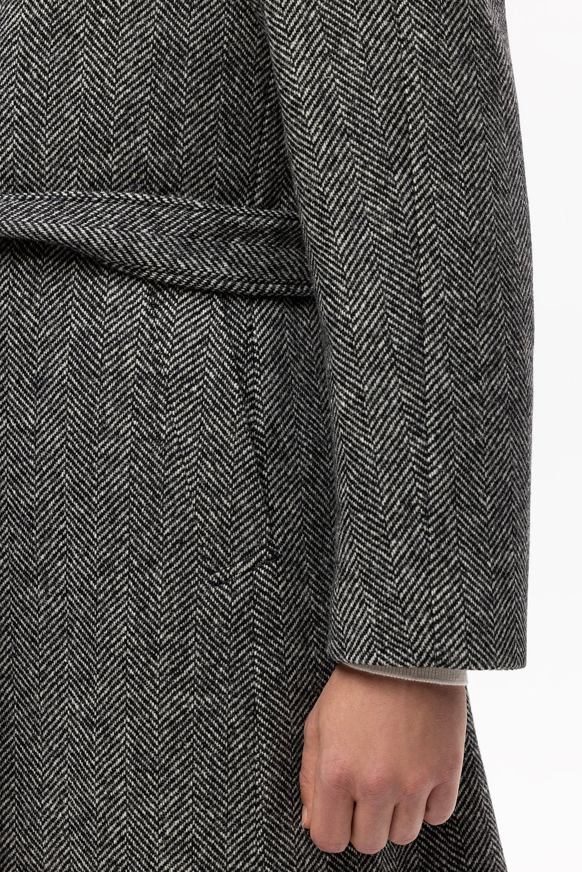 Grey herringbone raglan coat