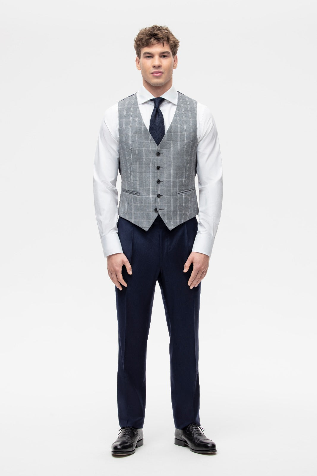 Szara kamizelka w kratę windowpane