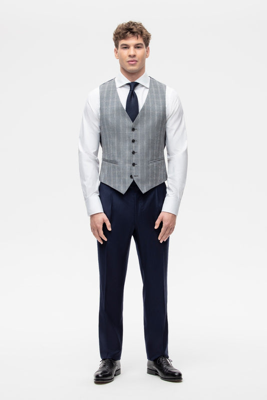 Gray windowpane check vest