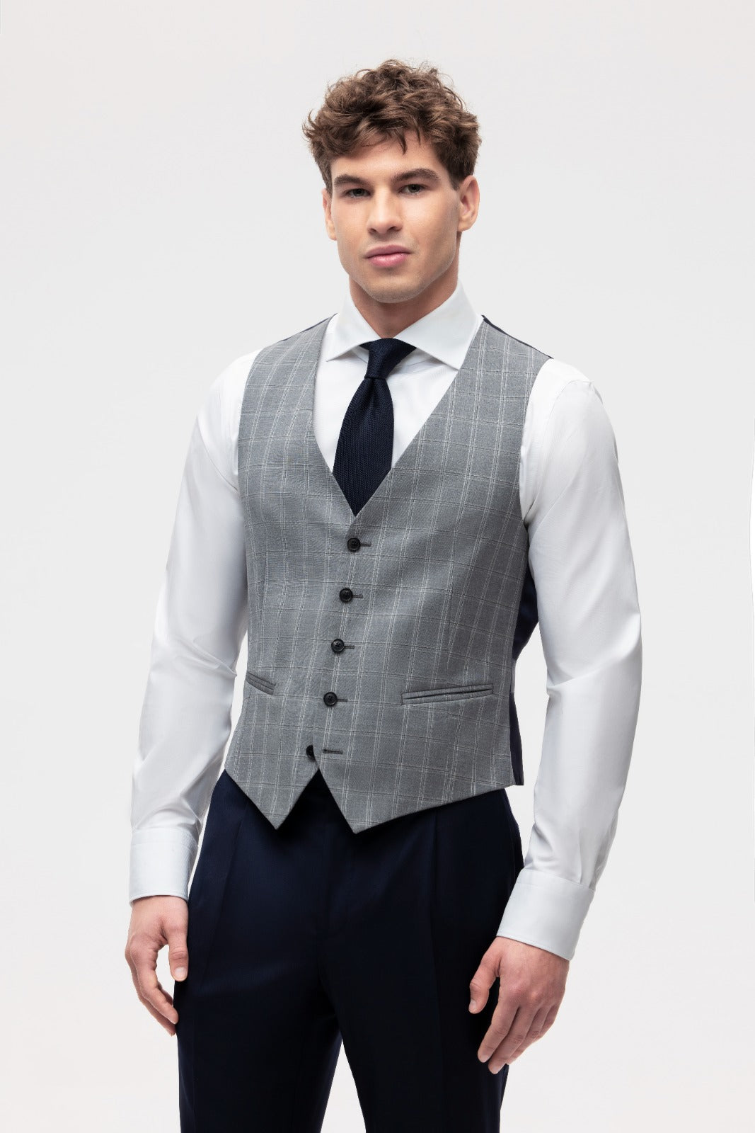 Szara kamizelka w kratę windowpane