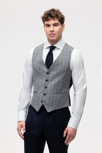 Szara kamizelka w kratę windowpane