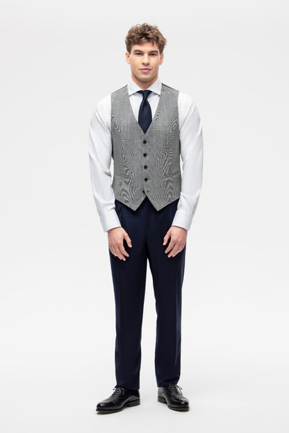 Gray houndstooth vest with beige overcheck