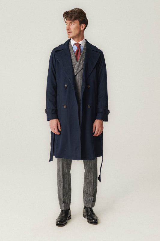 Granatowy wełniany płaszcz raglanowy